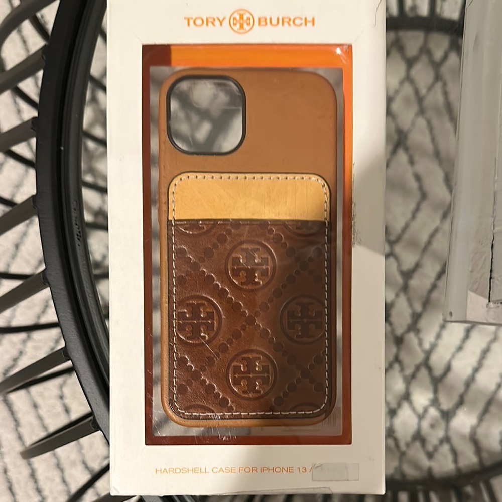 Tory Burch Brown Leather iPhone Case with Embossed Design